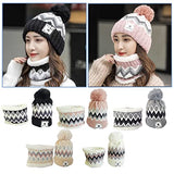 SYGA Women Hat & Scarf, Velvet Neck Scarf Beanie Hat Skiing Hat Hiking Sports for Autumn Winter, 54-58 cm