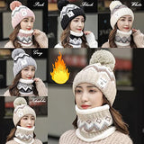 SYGA Women Hat & Scarf, Velvet Neck Scarf Beanie Hat Skiing Hat Hiking Sports for Autumn Winter, 54-58 cm