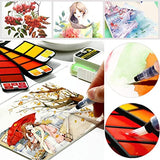 SYGA Watercolor Paint Set Foldable 42 Colors with 1 Brush Pen and Sponge Platte Portable Travel Solid Watercolor Painting Kit Gift for Adults Kids Drawing Artists Field Sketch Set Outdoor Painting Supplies