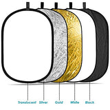 SYGA Oval Shape 5-in-1 Collapsible Multi-Disc Light Reflector with Bag - Translucent, Silver, Gold, White and Black(100cm*150cm)