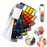 SYGA Watercolor Paint Set Foldable 42 Colors with 1 Brush Pen and Sponge Platte Portable Travel Solid Watercolor Painting Kit Gift for Adults Kids Drawing Artists Field Sketch Set Outdoor Painting Supplies