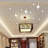 Syga Silver 43 Units Shine Stars Reflective Glass Ceiling 3D Mirror Effect Wall Stickers