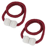 SYGA 2Pcs Magnetic Curtain Tiebacks Clip Rope Holdbacks Classy Decorative Pearl Holder Buckles for Home Hotel Window Draperies Rope Ties Office Living Bedroom Decoration- Simple Red