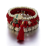 SYGA Bohemia Multilayer Bracelet, Retro Bracelet Set, Elastic Tassel Bracelet, Stackable Bracelet for Boy and Girl, Party, Holiday, Beach Accessories