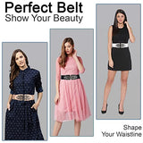 SYGA Women Leather Belt for Dress, PU Leather Stretchy Waist Belt with Abstract Metal Buckle, Retro Style, 25-35 Inch