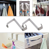 SYGA Set of 6 Over Door Rack Heavy Duty Reversible Brushed Stainless Steel Hook (5cmx2.5cm)