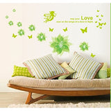 SYGA PVC Vinyl Wall Stickers for Living Room Self Adhesive Stickers, Green Lotuses with Birds Quote