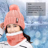 SYGA Winter Beanie Hat and Circle Scarf Set for Women with Faux Fur Bobble Pom Pom and Fleece Lining, Outdoor Sports Hats, Free Size