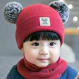 SYGA Baby Knit Hat Scarf Set Toddler Girls Boys Winter Pom Pom Beanie Cap Neck Warmer Maroon
