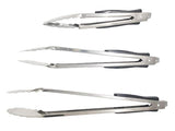 SYGA Kitchen Barbecue Serving Tongs, Stainless Steel Food Tongs, Non-Slip Heat Resistant Handle Cooking Tongs for Cooking Grilling, Salad, Turning and BBQ- Set of 3-23cm,30cm and 35cm, Silver & Black