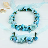 SYGA Flower Tiara and Bracelet Set Flower Headband and Flower Bracelet Bridesmaid Floral Hair Bands Floral Garland For Women Bride Wedding Vine Tiara Bridal Crown Hair Accessory - Blue