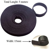 SYGA Nylon Double Sided Wellkro Tape, Hook and Lock Tape, Sew-on Power Wire Management Fastening Tape Cable Tie for Interlocking, Apparel, Home Textile, Industrial Use and More- 5 m x 15 mm (Black)