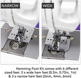 SYGA Rolled Hem Presser Foot-6 Sizes 3 Wide Rolled Hem Foot (4/8,6/8,8/8Inch) & 3 Narrow Foot Hemmer Set (3/4/6mm) Hemming Presser Feet For Most Low Shank Sewing Machines Presser Foot- Set of 6, Stainless Steel