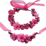 SYGA Flower Tiara and Bracelet Set Flower Headband and Flower Bracelet Bridesmaid Floral Hair Bands Floral Garland For Women Bride Wedding Vine Tiara Bridal Crown Hair Accessory - Dark Pink
