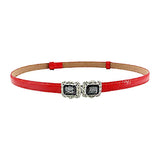 SYGA Women's Carved Stone Skinny Stretchy Leather Thin Belt (Pack of 1)