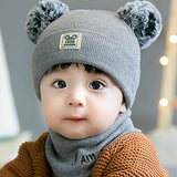 SYGA Baby Knit Hat Scarf Set Toddler Girls Boys Winter Pom Pom Beanie Cap Neck Warmer Grey
