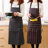 SYGA 1 Piece Unisex Kitchen Apron Cotton Linen Strip BBQ Cooking Baking Catering Apron_RedLining