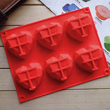 SYGA 6-Cavity 3D Heart Diamond Shaped Rectangular Silicone DIY Mould (Color May Vary)