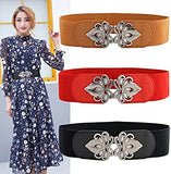 SYGA Women Cinch Belt, PU Leather Stretchy Waist Belt with Emblem Metal Buckle, Retro Style - 25-35 Inch