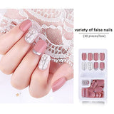 SYGA Press on Gel Nails 30 Pcs With Double Sided Jelly Adhesive Nail Glue Nail Filer, Fake Nails Long Lasting Press, Ready made Nails. (FakeNails-F635-17)