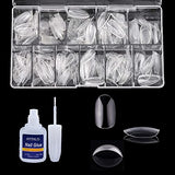 SYGA Oval False Nails and Glue Bottle Professional Brush On Nail Tip Glue for Press On Nails Fake Nails Long Lasting Press On Nails for Women and Girls- Transparent, 500 pieces