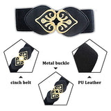 SYGA Women PU Leather Belt Stretchy Waist Belt with Multiple Designs in Metal Buckle, Black - 25-35 Inch