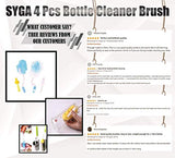 SYGA Baby Milk Bottle Nipple Straw Brush Sponge Nylon Cleaning Brush Cleaner Bottle Tong Set (Color May Vary) (4 Pcs)