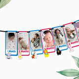 SYGA 1 to 12 Month Music Theme Animal Banner with Front Side Photo Space & Sweet Memory Writing Space Back Side of Banner
