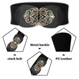 SYGA Women Cinch Belt, PU Leather Stretchy Waist Belt with Floral Metal Buckle, Retro Style, 25-35 Inch