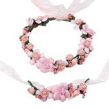 SYGA Flower Tiara and Bracelet Set Flower Headband and Flower Bracelet Bridesmaid Floral Hair Bands Floral Garland For Women Bride Wedding Vine Tiara Bridal Crown Hair Accessory - Peach