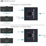 SYGA HDMI Switch 4K HDMI Splitter, 1080P HDMI Splitter 1 in 2 Out /2 Input 1 Output, Plug & Play, Manual HDMI Switcher for Xbox, PS4, PS3, Blu-Ray Player, DVD, HDTV