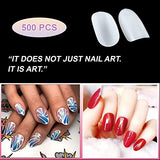 SYGA Oblong False Nails and Glue Bottle Professional Brush On Nail Tip Glue for Press On Nails Fake Nails Long Lasting Press On Nails for Women and Girls- White, 500 pieces