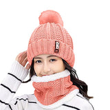SYGA Winter Beanie Hat and Circle Scarf Set for Women with Faux Fur Bobble Pom Pom and Fleece Lining, Outdoor Sports Hats, Free Size