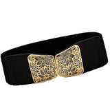 SYGA Women PU Leather Belt Stretchy Waist Belt with Multiple Designs in Metal Buckle, Black - 25-35 Inch
