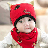 SYGA New Born Baby Knitted Printed Hat with Triangle Scarf,Fetal Hat Newborn Cap Sleeping Cap