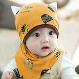 SYGA New Born Baby Knitted Printed Hat with Triangle Scarf,Fetal Hat Newborn Cap Sleeping Cap