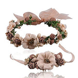 SYGA Flower Tiara and Bracelet Set Flower Headband and Flower Bracelet Bridesmaid Floral Hair Bands Floral Garland For Women Bride Wedding Vine Tiara Bridal Crown Hair Accessory - Brown