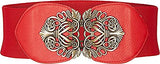 SYGA Women Cinch Belt, PU Leather Stretchy Waist Belt with Floral Metal Buckle, Retro Style, 25-35 Inch