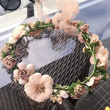 SYGA Flower Tiara and Bracelet Set Flower Headband and Flower Bracelet Bridesmaid Floral Hair Bands Floral Garland For Women Bride Wedding Vine Tiara Bridal Crown Hair Accessory - Brown