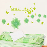 SYGA PVC Vinyl Wall Stickers for Living Room Self Adhesive Stickers, Green Lotuses with Birds Quote