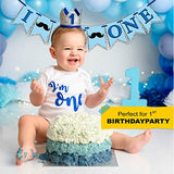SYGA I am One Banner for Birthday Decorative Party Photo Props Banner[Silver-Blue Theme]