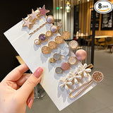 SYGA 8pcs Hair Clip For Girl Alligator Teeth Hair Accessory Artificial Macaron Pearl Hair Barrettes Hairpins, Hair Clips Styling Accessories for Women Ladies Girls - Star