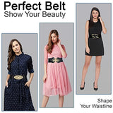 SYGA Women PU Leather Belt Stretchy Waist Belt with Multiple Designs in Metal Buckle, Black - 25-35 Inch