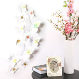 SYGA 12Pcs 3D Decorative White Butterfly with Golden Flowers Wall Stickers