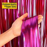 SYGA Foil Curtains Metallic Decoration Tinsel Photo Booth Backdrops Party Supplies for Birthday Wedding Christmas Bridal Shower Mehendi Celebration Bachelorette Holiday Decoration- Pink, 2 x 1 Meter
