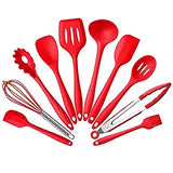 SYGA Silicone Kitchen Utensils Spoon Set, 10 Pieces Silicone Cooking & Baking Tool Sets Non-Toxic Hygienic Safety Heat Resistant_Red