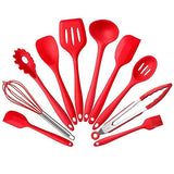 SYGA Silicone Kitchen Utensils Spoon Set, 10 Pieces Silicone Cooking & Baking Tool Sets Non-Toxic Hygienic Safety Heat Resistant_Red