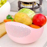 SYGA Rice Washer and Keeper, Deep Bowl with Side Colanders and Handle, Easy for Rice Fruits Vegetable Washing and Holding (Pink)