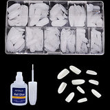 SYGA Oblong False Nails and Glue Bottle Professional Brush On Nail Tip Glue for Press On Nails Fake Nails Long Lasting Press On Nails for Women and Girls- White, 500 pieces