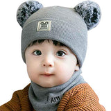SYGA Baby Knit Hat Scarf Set Toddler Girls Boys Winter Pom Pom Beanie Cap Neck Warmer Grey